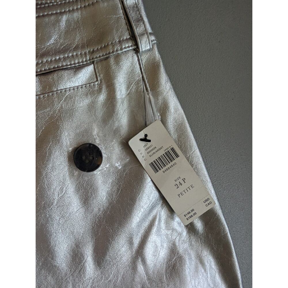 NWT Maeve The Ettie HR Crop Faux-leather Wide-Leg Pants Sz 24P Silver #7D532 - Picture 6 of 10